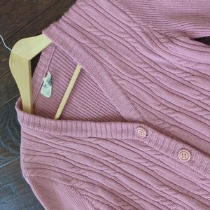 Vintage HOOPER ASSOCIATES Pink Cable Knit Wool Button Front Cardigan Sweater, S